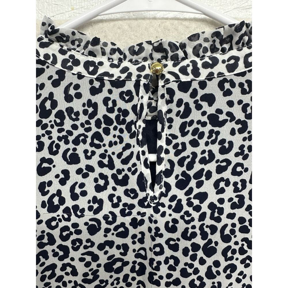 Mud Pie Womens Dress Size Medium Ruffle Neck Navy Blue Leopard Tiered - Picture 10 of 10
